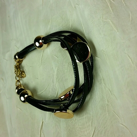 Bracelet Multiple Black cord gold tone - Picture 2 of 4